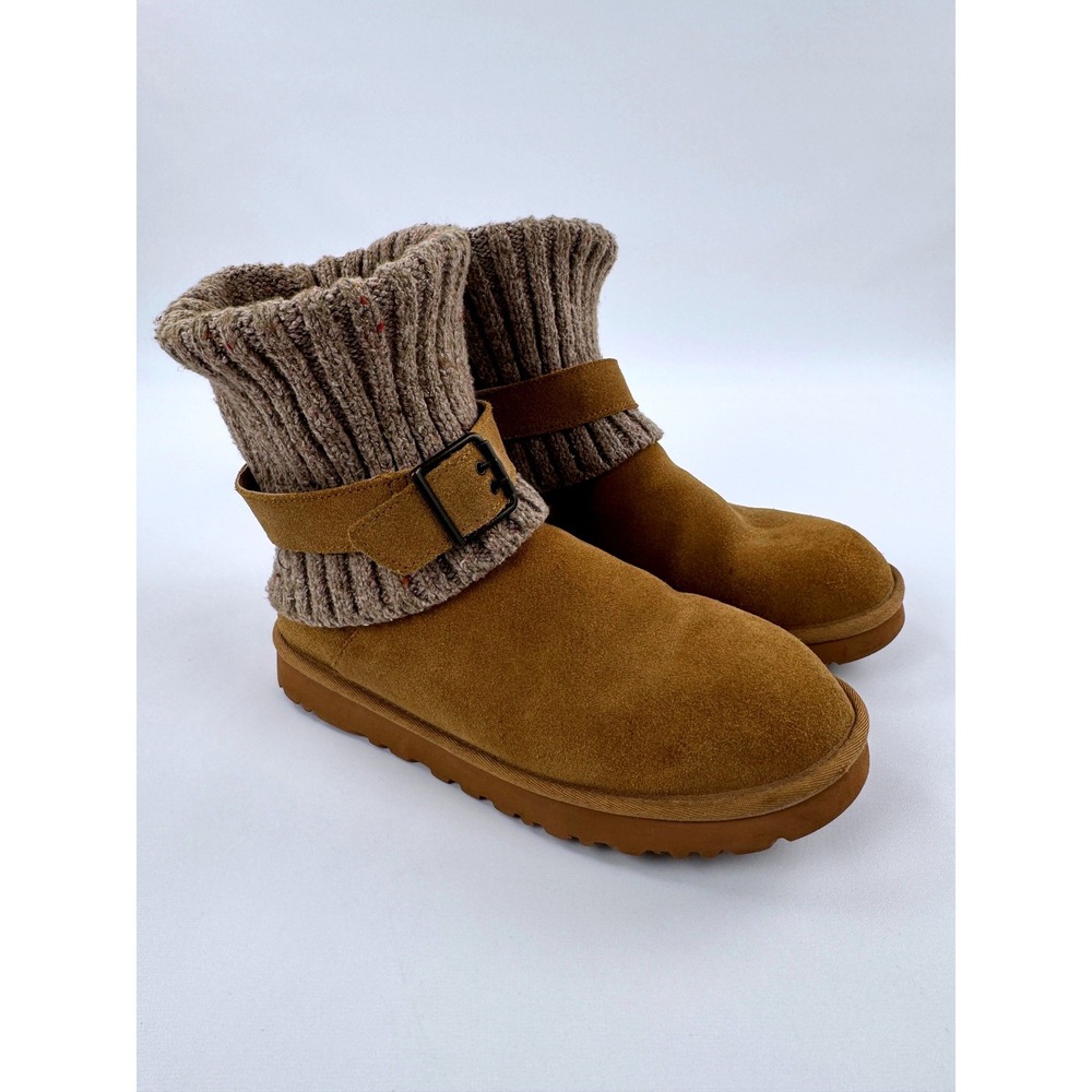 UGG Cambridge Sweater Boots Chestnut Brown Suede Knit Cuff Size 10